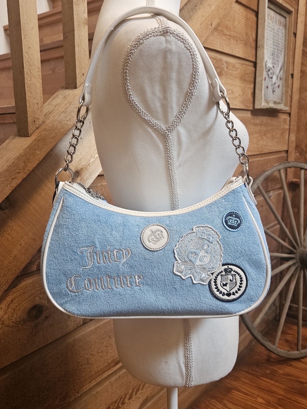 Juicy Couture Light Blue Velvet Shoulder Bag